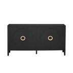 Meuble de rangement en placage de sapin noir / naturel / bleu marine avec portes arrondies — Style américain, montage par 1 personne