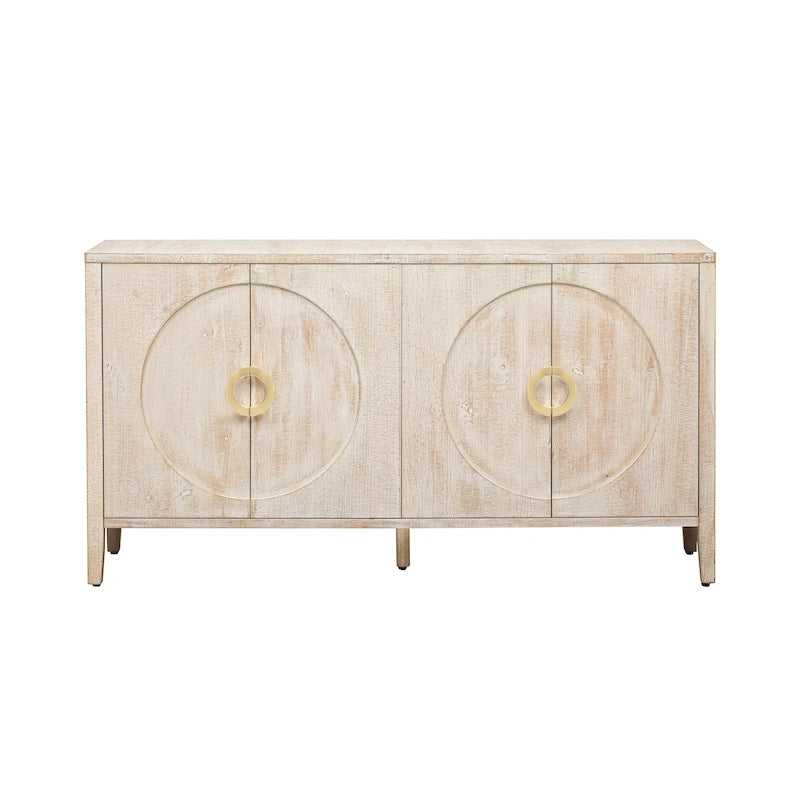 Meuble de rangement en placage de sapin noir / naturel / bleu marine avec portes arrondies — Style américain, montage par 1 personne