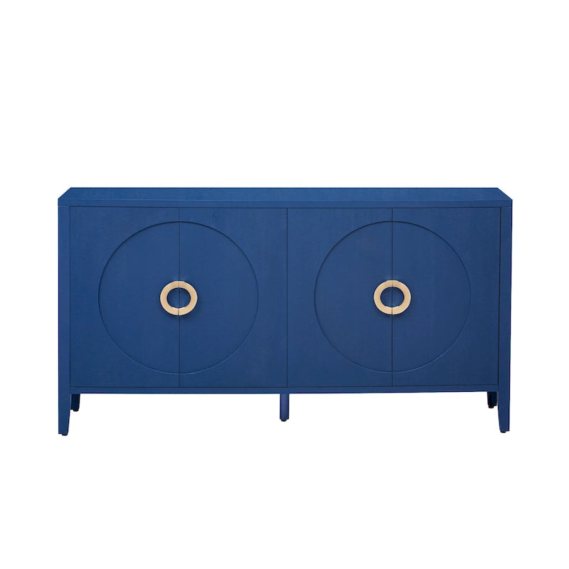 Meuble de rangement en placage de sapin noir / naturel / bleu marine avec portes arrondies — Style américain, montage par 1 personne