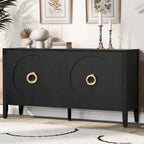 Meuble de rangement en placage de sapin noir / naturel / bleu marine avec portes arrondies — Style américain, montage par 1 personne