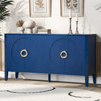 Meuble de rangement en placage de sapin noir / naturel / bleu marine avec portes arrondies — Style américain, montage par 1 personne