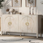 Meuble de rangement en placage de sapin noir / naturel / bleu marine avec portes arrondies — Style américain, montage par 1 personne