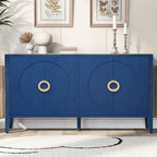 Meuble de rangement en placage de sapin noir / naturel / bleu marine avec portes arrondies — Style américain, montage par 1 personne