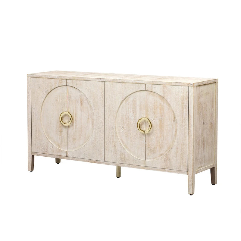 Meuble de rangement en placage de sapin noir / naturel / bleu marine avec portes arrondies — Style américain, montage par 1 personne
