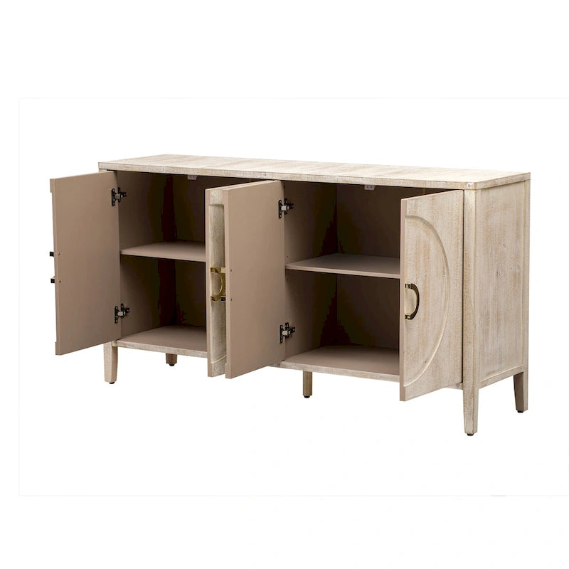 Meuble de rangement en placage de sapin noir / naturel / bleu marine avec portes arrondies — Style américain, montage par 1 personne