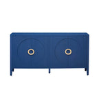 Meuble de rangement en placage de sapin noir / naturel / bleu marine avec portes arrondies — Style américain, montage par 1 personne