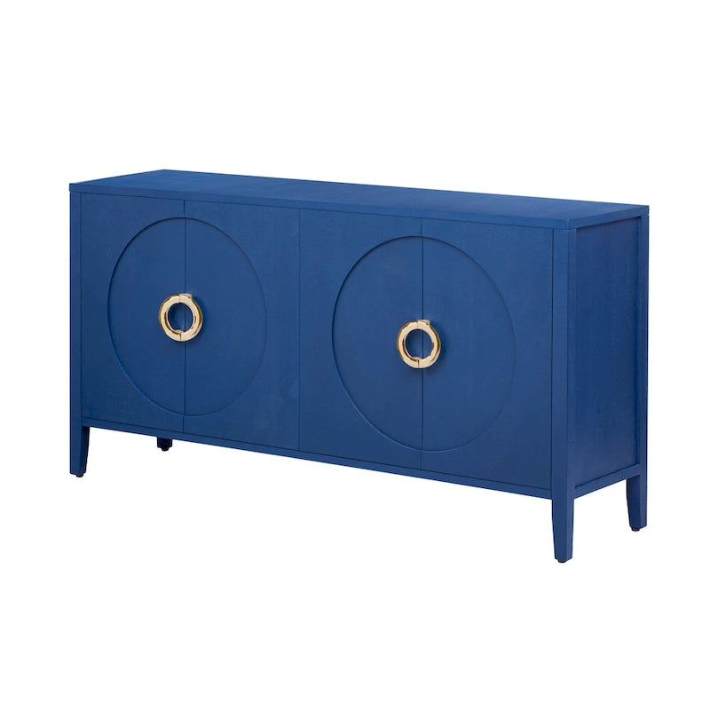 Meuble de rangement en placage de sapin noir / naturel / bleu marine avec portes arrondies — Style américain, montage par 1 personne
