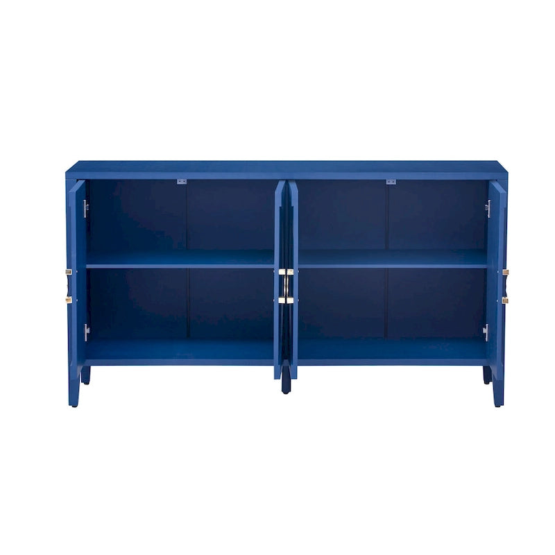 Meuble de rangement en placage de sapin noir / naturel / bleu marine avec portes arrondies — Style américain, montage par 1 personne
