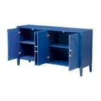 Meuble de rangement en placage de sapin noir / naturel / bleu marine avec portes arrondies — Style américain, montage par 1 personne