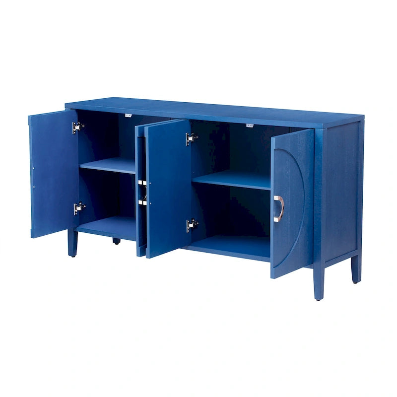 Meuble de rangement en placage de sapin noir / naturel / bleu marine avec portes arrondies — Style américain, montage par 1 personne