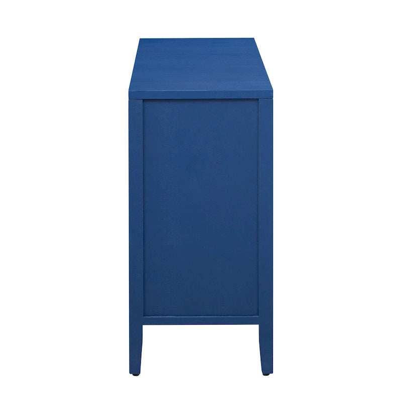 Meuble de rangement en placage de sapin noir / naturel / bleu marine avec portes arrondies — Style américain, montage par 1 personne