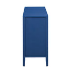 Meuble de rangement en placage de sapin noir / naturel / bleu marine avec portes arrondies — Style américain, montage par 1 personne