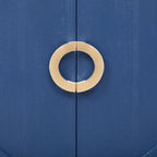 Meuble de rangement en placage de sapin noir / naturel / bleu marine avec portes arrondies — Style américain, montage par 1 personne