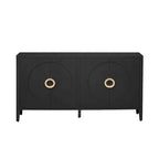 Meuble de rangement en placage de sapin noir / naturel / bleu marine avec portes arrondies — Style américain, montage par 1 personne