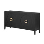 Meuble de rangement en placage de sapin noir / naturel / bleu marine avec portes arrondies — Style américain, montage par 1 personne