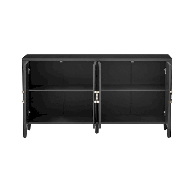 Meuble de rangement en placage de sapin noir / naturel / bleu marine avec portes arrondies — Style américain, montage par 1 personne