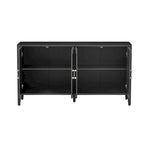 Meuble de rangement en placage de sapin noir / naturel / bleu marine avec portes arrondies — Style américain, montage par 1 personne