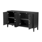 Meuble de rangement en placage de sapin noir / naturel / bleu marine avec portes arrondies — Style américain, montage par 1 personne
