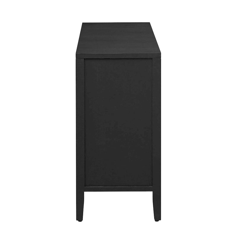 Meuble de rangement en placage de sapin noir / naturel / bleu marine avec portes arrondies — Style américain, montage par 1 personne