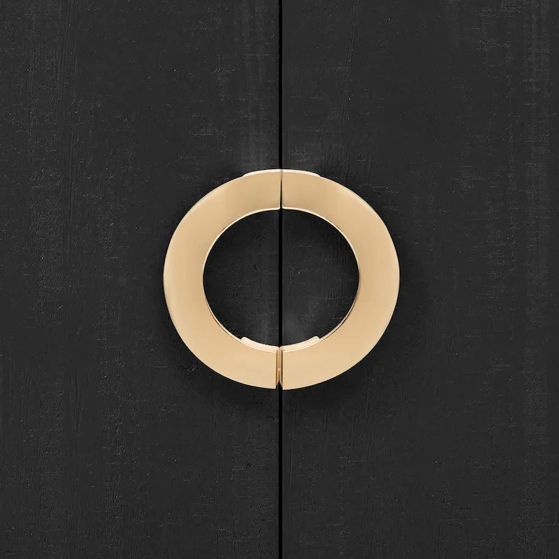 Meuble de rangement en placage de sapin noir / naturel / bleu marine avec portes arrondies — Style américain, montage par 1 personne