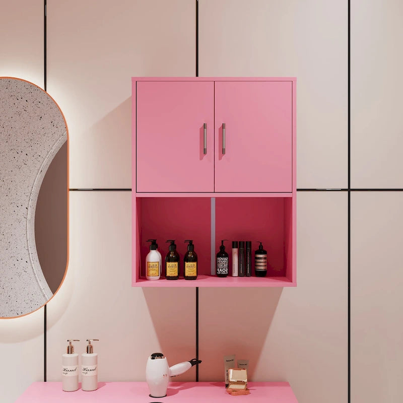 Meuble de rangement mural flottant blanc/rose – 2 étagères, simple
