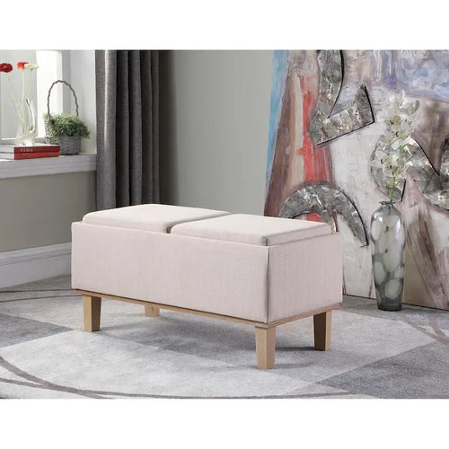 Banc de rangement 2 places avec plateau relevable Beige / Gris / Crème / Bleu