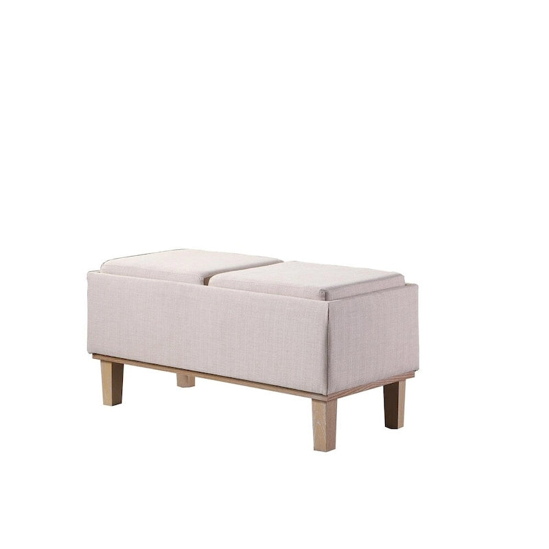 Banc de rangement 2 places avec plateau relevable Beige / Gris / Crème / Bleu