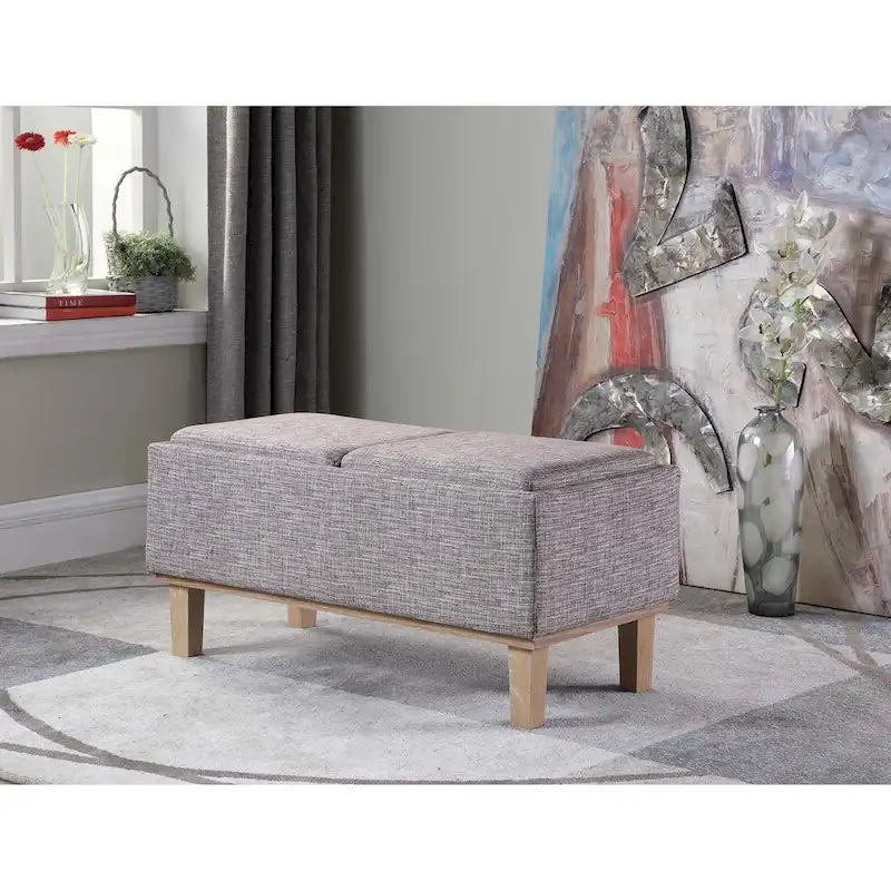 Banc de rangement 2 places avec plateau relevable Beige / Gris / Crème / Bleu