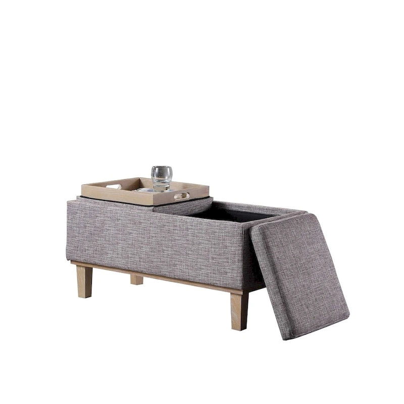 Banc de rangement 2 places avec plateau relevable Beige / Gris / Crème / Bleu