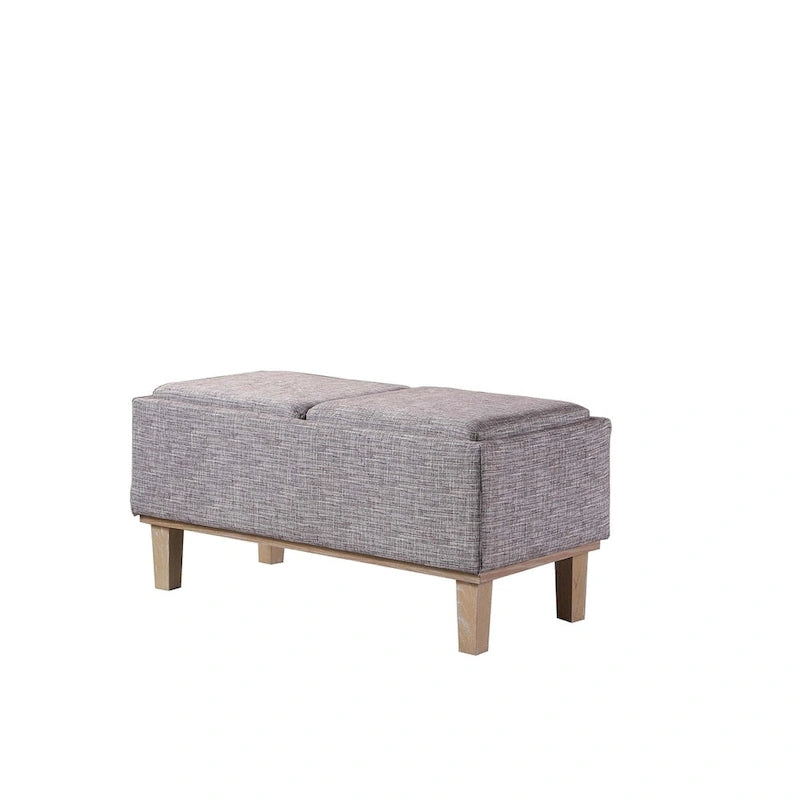Banc de rangement 2 places avec plateau relevable Beige / Gris / Crème / Bleu