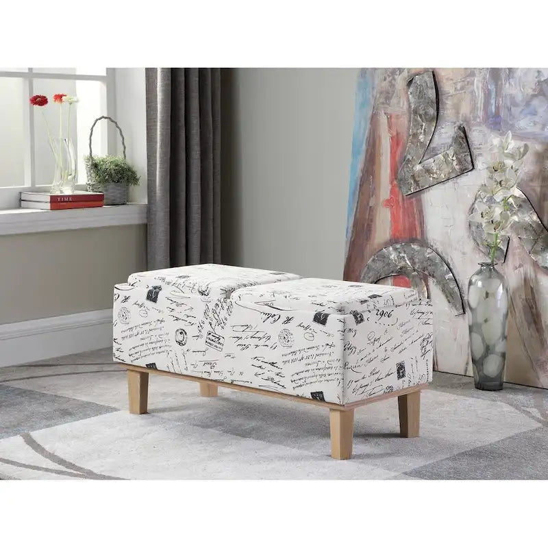 Banc de rangement 2 places avec plateau relevable Beige / Gris / Crème / Bleu
