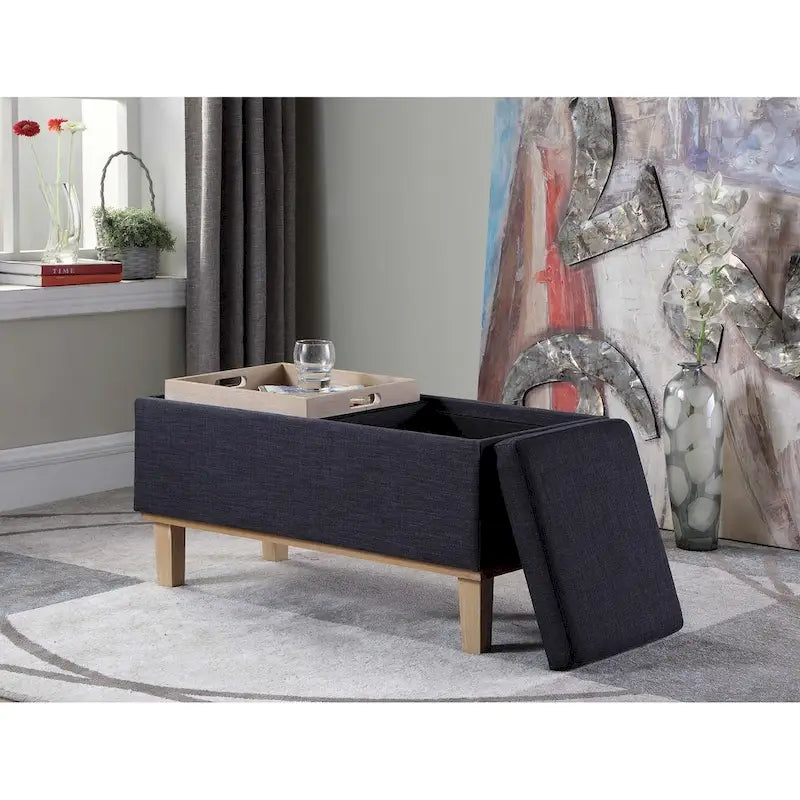 Banc de rangement 2 places avec plateau relevable Beige / Gris / Crème / Bleu