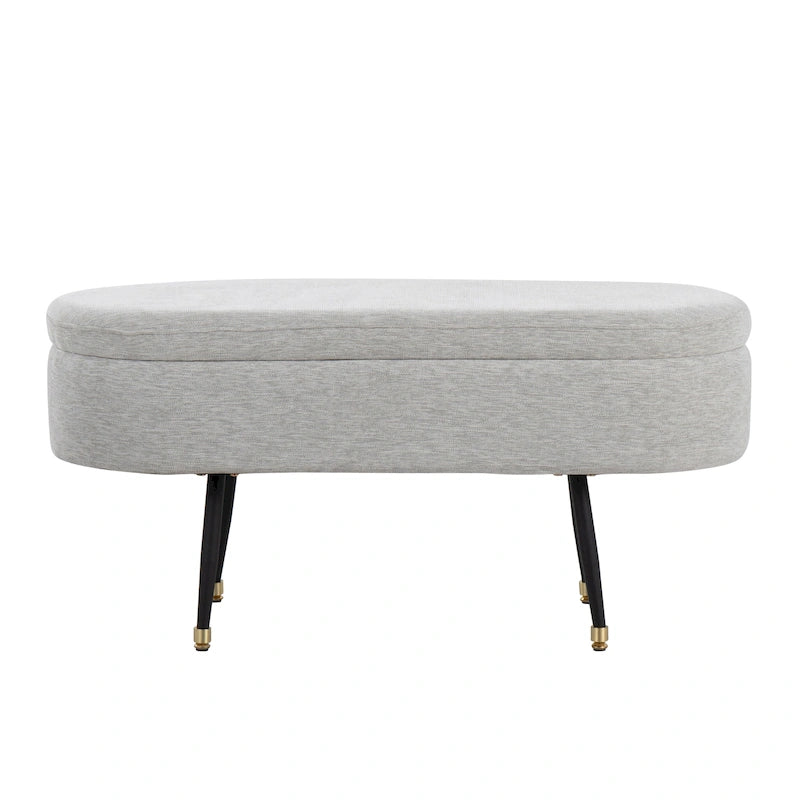 Banc de rangement en tissu, gris clair/crème, 1 place, couvercle rabattable avec pieds en métal