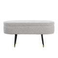 Banc de rangement en tissu, gris clair/crème, 1 place, couvercle rabattable avec pieds en métal