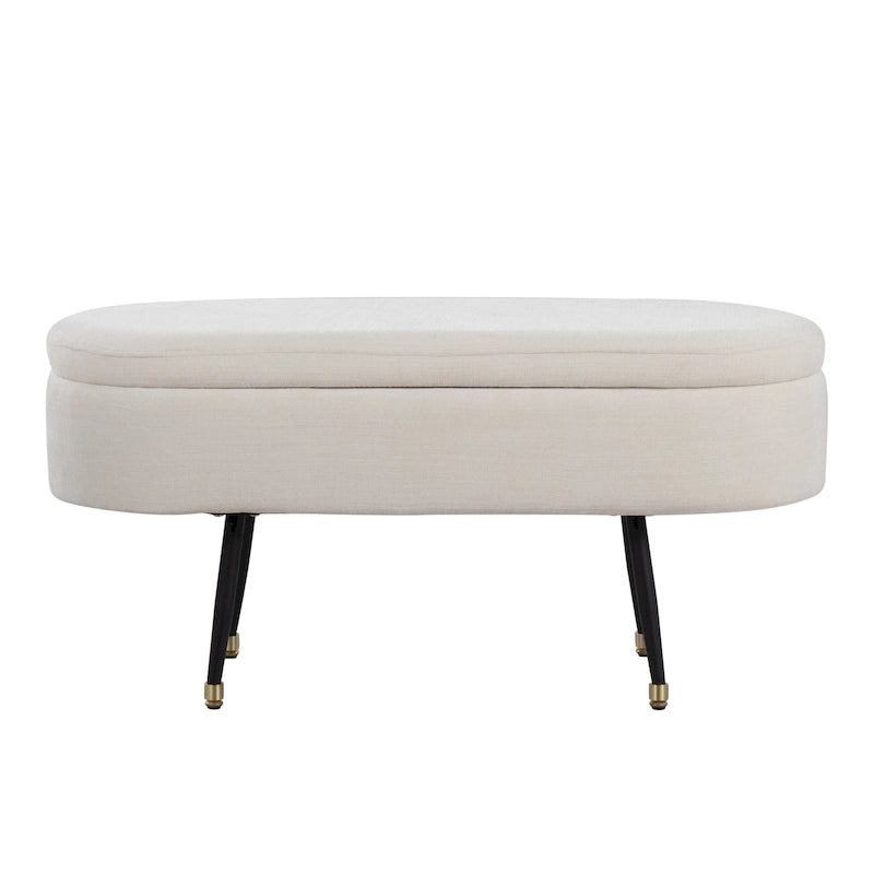 Banc de rangement en tissu, gris clair/crème, 1 place, couvercle rabattable avec pieds en métal