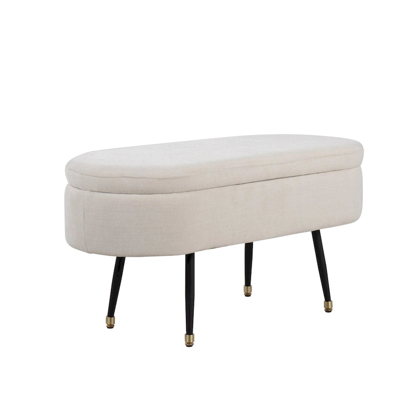 Banc de rangement en tissu, gris clair/crème, 1 place, couvercle rabattable avec pieds en métal