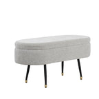 Banc de rangement en tissu, gris clair/crème, 1 place, couvercle rabattable avec pieds en métal