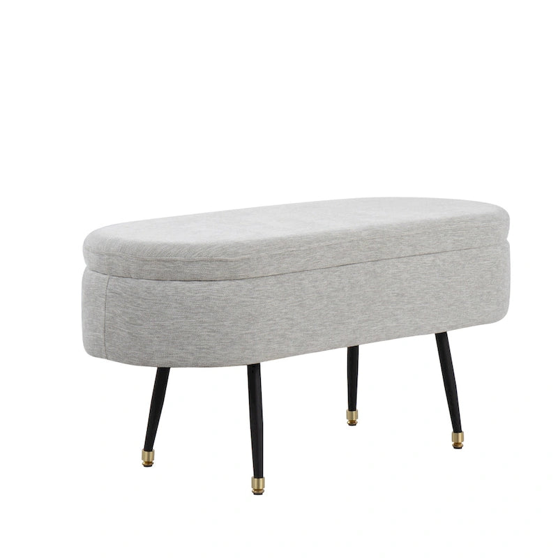Banc de rangement en tissu, gris clair/crème, 1 place, couvercle rabattable avec pieds en métal