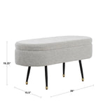Banc de rangement en tissu, gris clair/crème, 1 place, couvercle rabattable avec pieds en métal