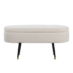 Banc de rangement en tissu, gris clair/crème, 1 place, couvercle rabattable avec pieds en métal