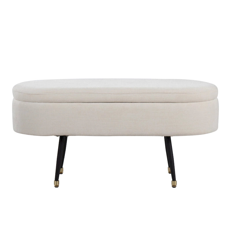 Banc de rangement en tissu, gris clair/crème, 1 place, couvercle rabattable avec pieds en métal
