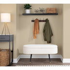 Banc de rangement en tissu, gris clair/crème, 1 place, couvercle rabattable avec pieds en métal