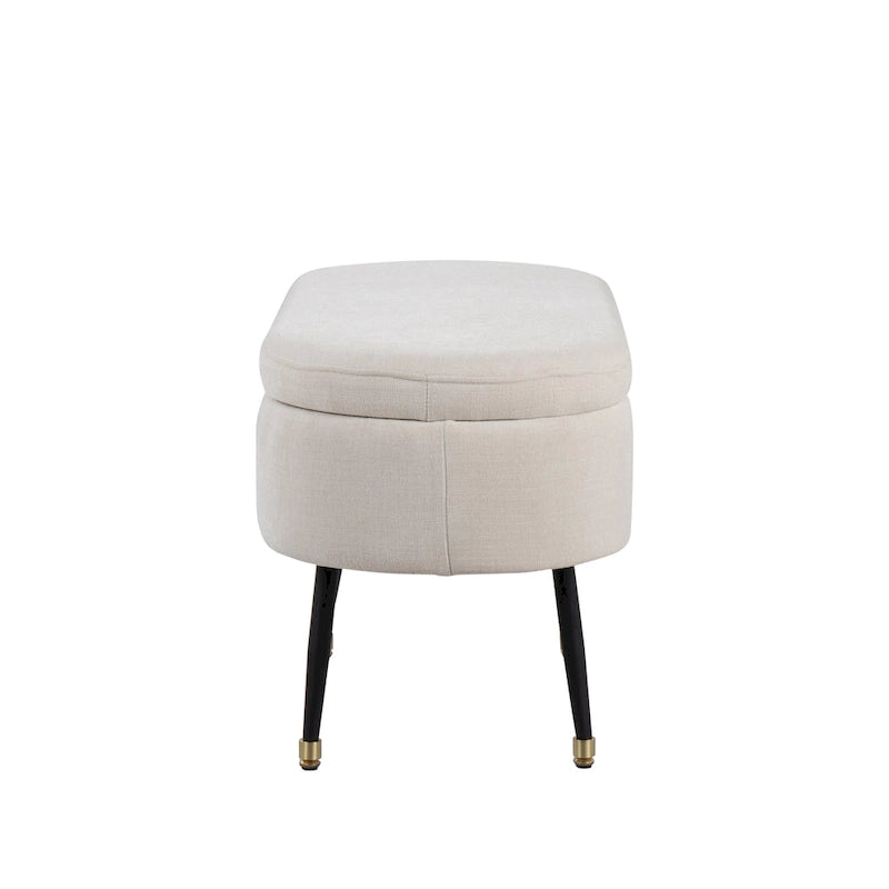 Banc de rangement en tissu, gris clair/crème, 1 place, couvercle rabattable avec pieds en métal