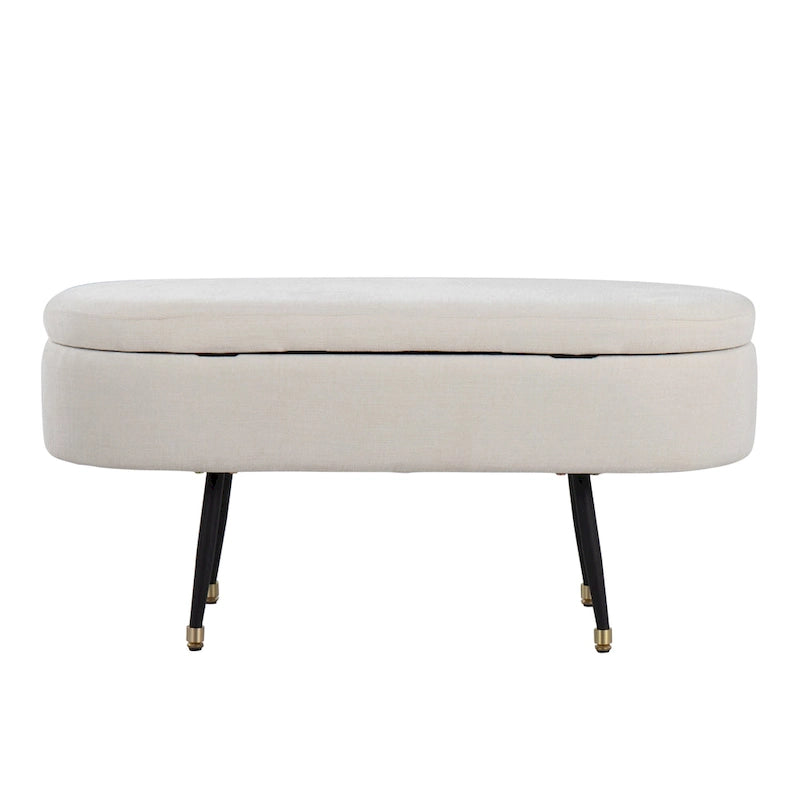 Banc de rangement en tissu, gris clair/crème, 1 place, couvercle rabattable avec pieds en métal