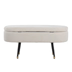 Banc de rangement en tissu, gris clair/crème, 1 place, couvercle rabattable avec pieds en métal