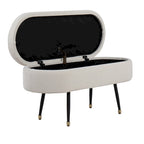 Banc de rangement en tissu, gris clair/crème, 1 place, couvercle rabattable avec pieds en métal