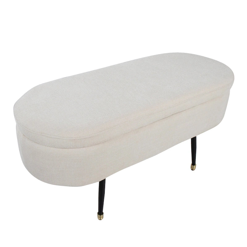 Banc de rangement en tissu, gris clair/crème, 1 place, couvercle rabattable avec pieds en métal