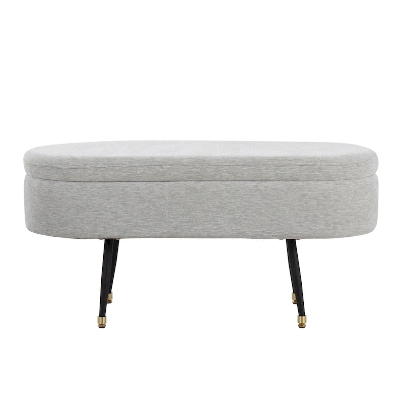 Banc de rangement en tissu, gris clair/crème, 1 place, couvercle rabattable avec pieds en métal