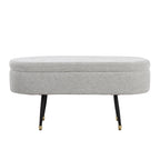 Banc de rangement en tissu, gris clair/crème, 1 place, couvercle rabattable avec pieds en métal