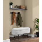 Banc de rangement en tissu, gris clair/crème, 1 place, couvercle rabattable avec pieds en métal